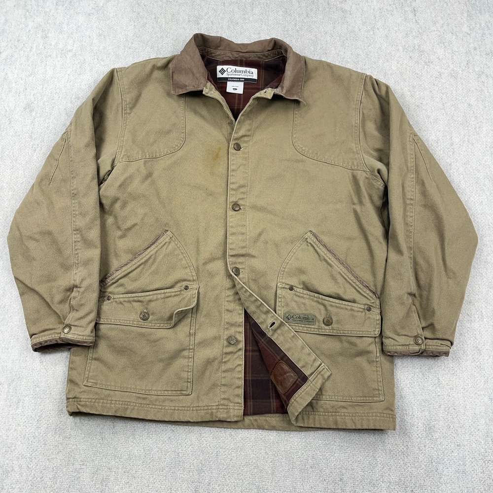 Vintage Columbia Jacket Men Large Tan Canvas Flannel Lined Hunting Game Chore